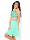 A-Line/Princess Sheer Neck Rhinestone Sleeveless Short Chiffon Two Piece Dresses TPP0008640