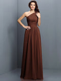 A-Line/Princess One-Shoulder Pleats Sleeveless Long Chiffon Bridesmaid Dresses TPP0005017