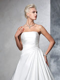 Ball Gown Strapless Ruched Sleeveless Long Satin Wedding Dresses TPP0006591