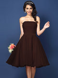 A-Line/Princess Strapless Pleats Sleeveless Short Satin Bridesmaid Dresses TPP0005499