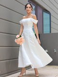 A-Line/Princess Satin Ruffles Spaghetti Straps Sleeveless Ankle-Length Wedding Dresses TPP0007030