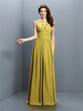 A-Line/Princess Bateau Pleats Sleeveless Long Chiffon Bridesmaid Dresses TPP0005451