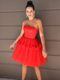 A-Line/Princess Strapless Tulle Ruffles Sleeveless Short/Mini Homecoming Dresses TPP0004466