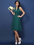 A-Line/Princess Halter Hand-Made Flower Sleeveless Short Chiffon Bridesmaid Dresses TPP0005668