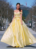 A-Line/Princess Sleeveless Off-the-Shoulder Satin Ruffles Floor-Length Dresses TPP0004529