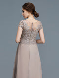 A-Line/Princess Scoop Short Sleeves Applique Floor-Length Chiffon Mother of the Bride Dresses TPP0007275