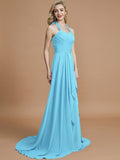 A-Line/Princess Halter Sleeveless Chiffon Sweep/Brush Train Bridesmaid Dresses TPP0005446