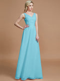 A-Line/Princess Sleeveless Floor-Length Chiffon V-neck Bridesmaid Dresses TPP0005433