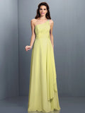 A-Line/Princess One-Shoulder Pleats Sleeveless Long Chiffon Bridesmaid Dresses TPP0005350