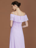 A-Line/Princess Asymmetrical Short Sleeves Off-the-Shoulder Ruched Chiffon Bridesmaid Dresses TPP0005829