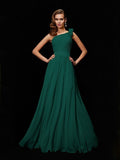 A-Line/Princess One-Shoulder Sleeveless Hand-Made Flower Long Chiffon Bridesmaid Dresses TPP0005084