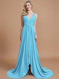 A-Line/Princess Sleeveless V-neck Chiffon Sweep/Brush Train Bridesmaid Dresses TPP0005308