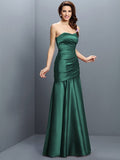 A-Line/Princess Strapless Ruched Sleeveless Long Satin Bridesmaid Dresses TPP0005407