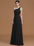 A-Line/Princess One-Shoulder Sleeveless Floor-Length Ruched Chiffon Bridesmaid Dresses TPP0005701