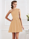 A-Line/Princess Pleats One-Shoulder Sleeveless Short Chiffon Bridesmaid Dresses TPP0005024