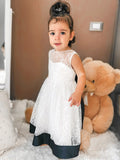 A-Line/Princess Lace Bowknot Scoop Sleeveless Ankle-Length Flower Girl Dresses TPP0007548