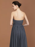 A-Line/Princess Asymmetrical Sleeveless Ruched Sweetheart Floor-Length Chiffon Bridesmaid Dresses TPP0005820