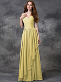 A-line/Princess Spaghetti Straps Sleeveless Long Ruffles Chiffon Bridesmaid Dresses TPP0005431