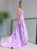 A-Line/Princess Satin Ruffles Sweetheart Sleeveless Sweep/Brush Train Dresses