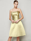 A-Line/Princess Strapless Sleeveless Pleats Short Satin Bridesmaid Dresses TPP0005265