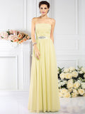 A-Line/Princess Strapless Pleats Sleeveless Long Chiffon Bridesmaid Dresses TPP0005716