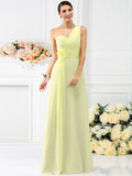 A-Line/Princess One-Shoulder Pleats Sleeveless Long Chiffon Bridesmaid Dresses TPP0005237