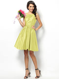 A-Line/Princess Bateau Pleats Sleeveless Short Taffeta Bridesmaid Dresses TPP0005452