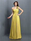 A-Line/Princess One-Shoulder Hand-Made Flower Sleeveless Long Chiffon Bridesmaid Dresses TPP0005570