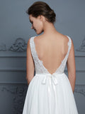 A-Line/Princess Scoop Sleeveless Ruffles Floor-Length Chiffon Wedding Dresses TPP0006839