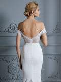 Trumpet/Mermaid Off-the-Shoulder Sleeveless Lace Chiffon Sweep/Brush Train Wedding Dresses TPP0006339