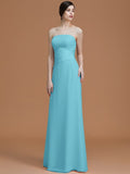 A-Line/Princess Strapless Sleeveless Floor-Length Ruched Chiffon Bridesmaid Dresses TPP0005696