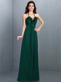 A-Line/Princess Halter Hand-Made Flower Sleeveless Long Chiffon Bridesmaid Dresses TPP0005807