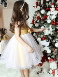 A-Line/Princess Organza Sequin Scoop Sleeveless Tea-Length Flower Girl Dresses TPP0007551