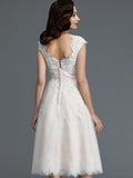 A-Line/Princess Sleeveless Bateau Knee-Length Tulle Wedding Dresses TPP0006017