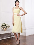 Sheath/Column Straps Sleeveless Sash Pleats Short Chiffon Bridesmaid Dresses TPP0005805