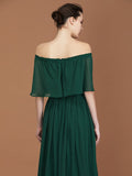 A-Line/Princess Pleats Off-the-Shoulder Floor-Length Chiffon Bridesmaid Dress TPP0005361