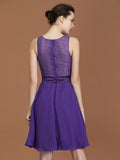 A-Line/Princess Lace Knee-Length Sleeveless Bateau Chiffon Bridesmaid Dresses TPP0005760