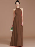 A-Line/Princess Halter Sleeveless Ruched Floor-Length Chiffon Bridesmaid Dresses TPP0005272