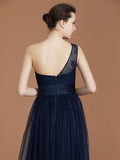 A-line/Princess One-Shoulder Lace Tulle Sleeveless Floor-Length Bridesmaid Dresses TPP0005736