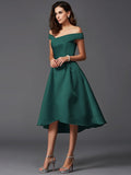 A-Line/Princess Off-the-Shoulder Sleeveless High Low Satin Bridesmaid Dresses TPP0005211