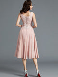 A-Line/Princess Sleeveless Scoop Tea-Length Chiffon Mother of the Bride Dresses TPP0007160