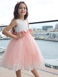 A-Line/Princess Lace Bowknot Scoop Sleeveless Short/Mini Flower Girl Dresses TPP0007459