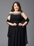 A-Line/Princess Scoop Rhinestone Sleeveless Long Chiffon Plus Size Dresses TPP0002963