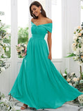 A-Line/Princess Chiffon Ruched Off-the-Shoulder Sleeveless Floor-Length Bridesmaid Dresses TPP0004920