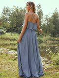 A-Line/Princess Chiffon Ruffles Spaghetti Straps Sleeveless Floor-Length Bridesmaid Dresses TPP0004961