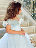 Ball Gown Tulle Rhinestone Off-the-Shoulder Sleeveless Floor-Length Flower Girl Dresses TPP0007466