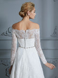 A-Line/Princess Long Sleeves Off-the-Shoulder Asymmetrical Lace Wedding Dresses TPP0006338