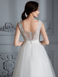 A-Line/Princess Sleeveless V-neck Sweep/Brush Train Tulle Wedding Dresses TPP0006437