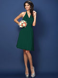 A-Line/Princess Halter Pleats Bowknot Sleeveless Short Chiffon Bridesmaid Dresses TPP0005822