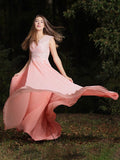 A-Line/Princess Chiffon Lace V-neck Sleeveless Sweep/Brush Train Dresses TPP0004823